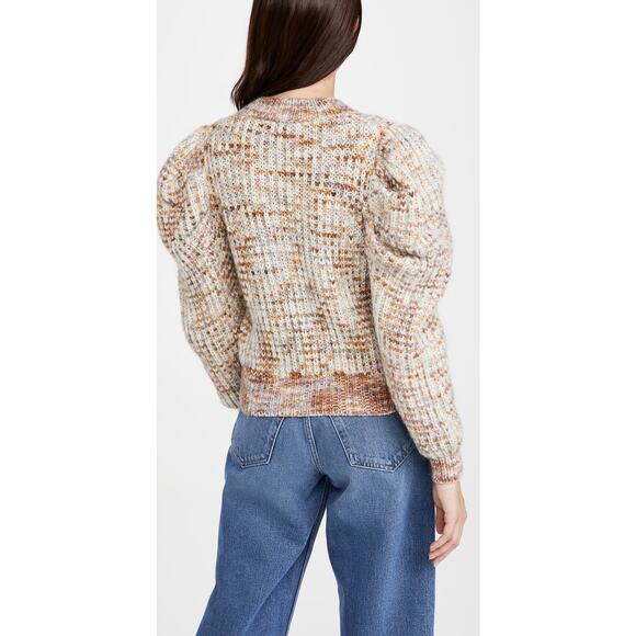 Ulla Johnson Fiora Merino Wool Button Front Puff Sleeve Fawn Cardigan Sweater - Picture 7 of 7